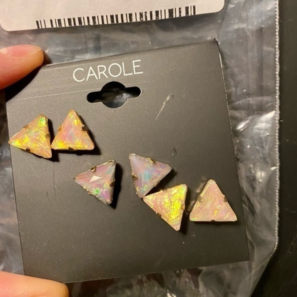 CAROLE Triangle Stud Earring Blue, Clear, Pink - Picture 4 of 7